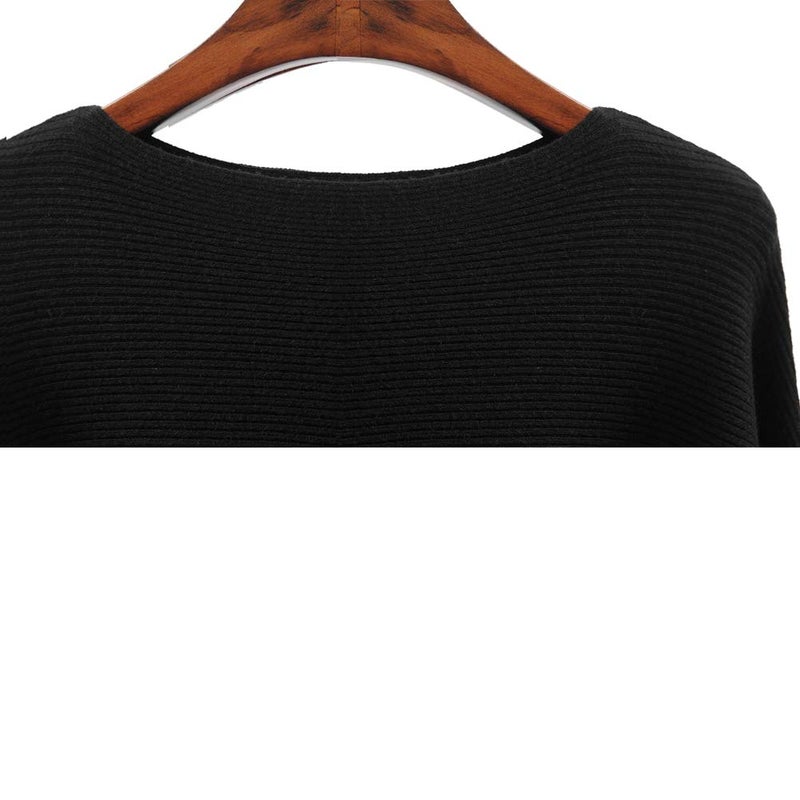 Ckikiou Womens Lightweight Oversized Boat Neck Sweaters Tops Dolman Batwing Sleeve Ribbed Knitted Pullovers Black - Image 2